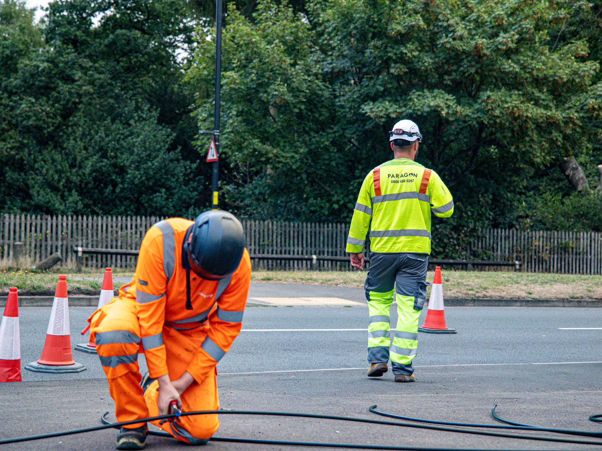 Traffic Operative on site at a Telecoms pole repair job